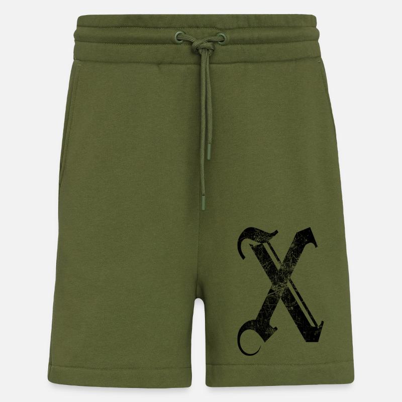 X GOTHIC Lettering Alphabet Initials - Shorts - made by SPREAD - MOSS GREEN