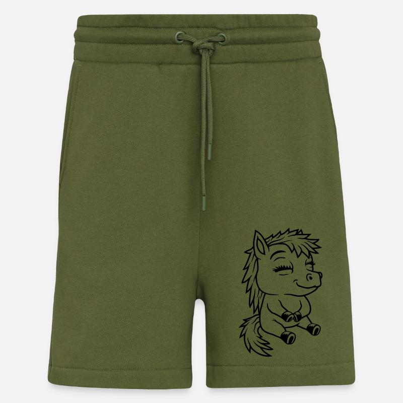 Comic petit poney assis - Short bio décontracté fabriqué en UE - MOSS GREEN