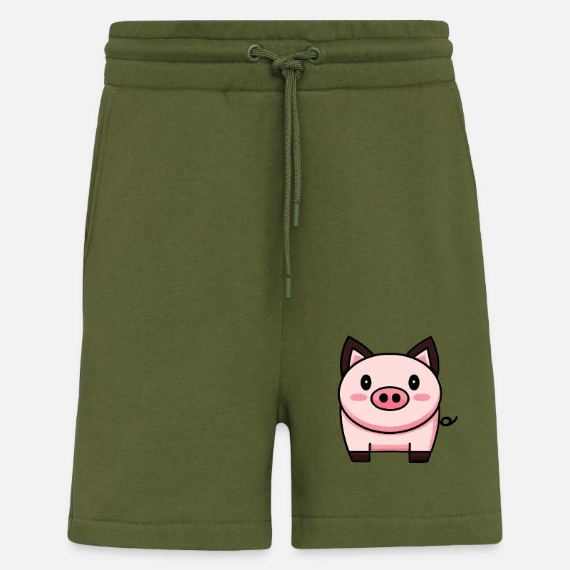 Cochon Kawaii mignon - Short bio décontracté fabriqué en UE - MOSS GREEN