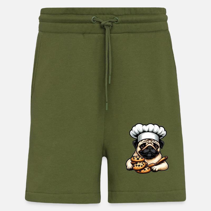 Mops Koch mit Cookie - Shorts - made by SPREAD - MOSS GREEN