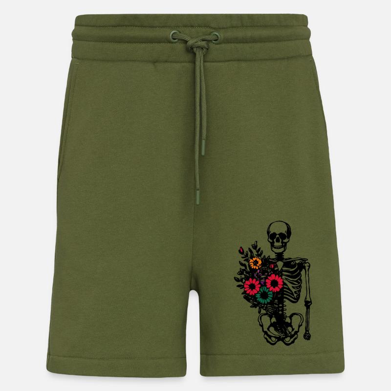Squelette fleuri - squelette fleurs - Short bio décontracté fabriqué en UE - MOSS GREEN