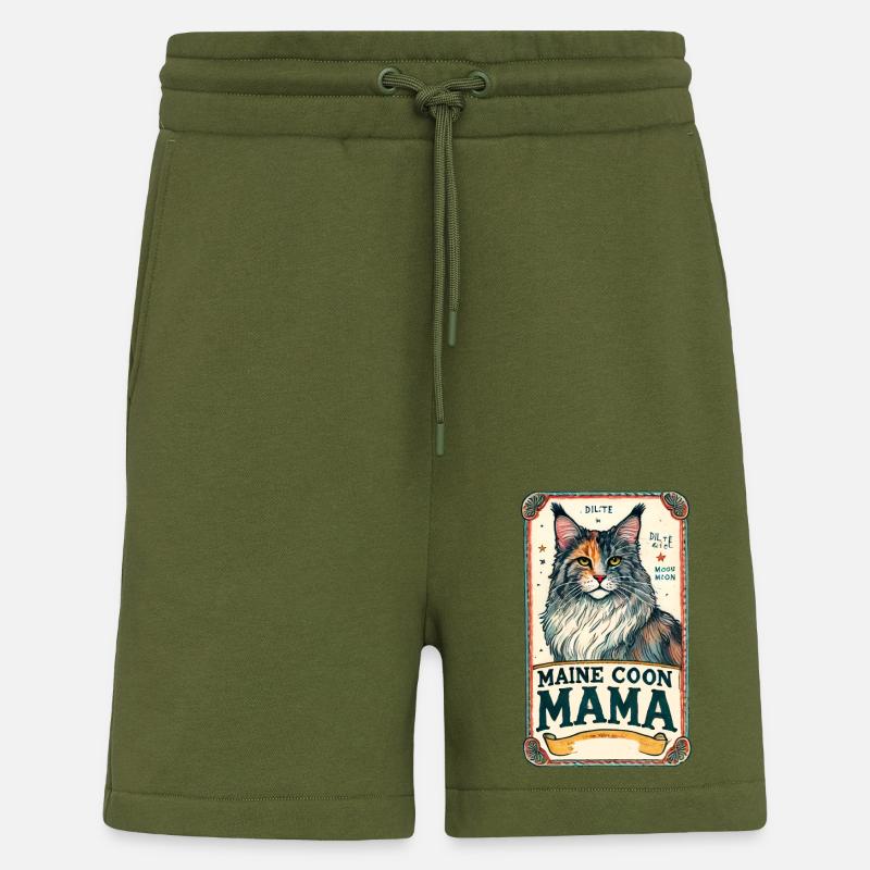 Dilute Calico MaineCoon Mama - Shorts - made by SPREAD - MOSS GREEN