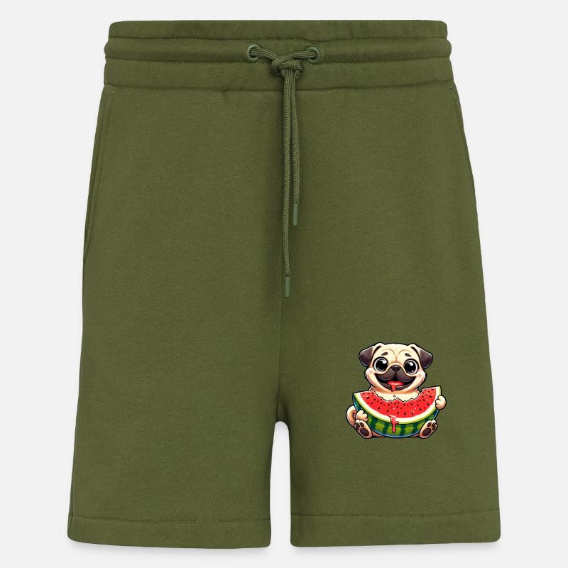 Pug with Melon Cute Cartoon - Shorts - made by SPREAD - MOSS GREEN