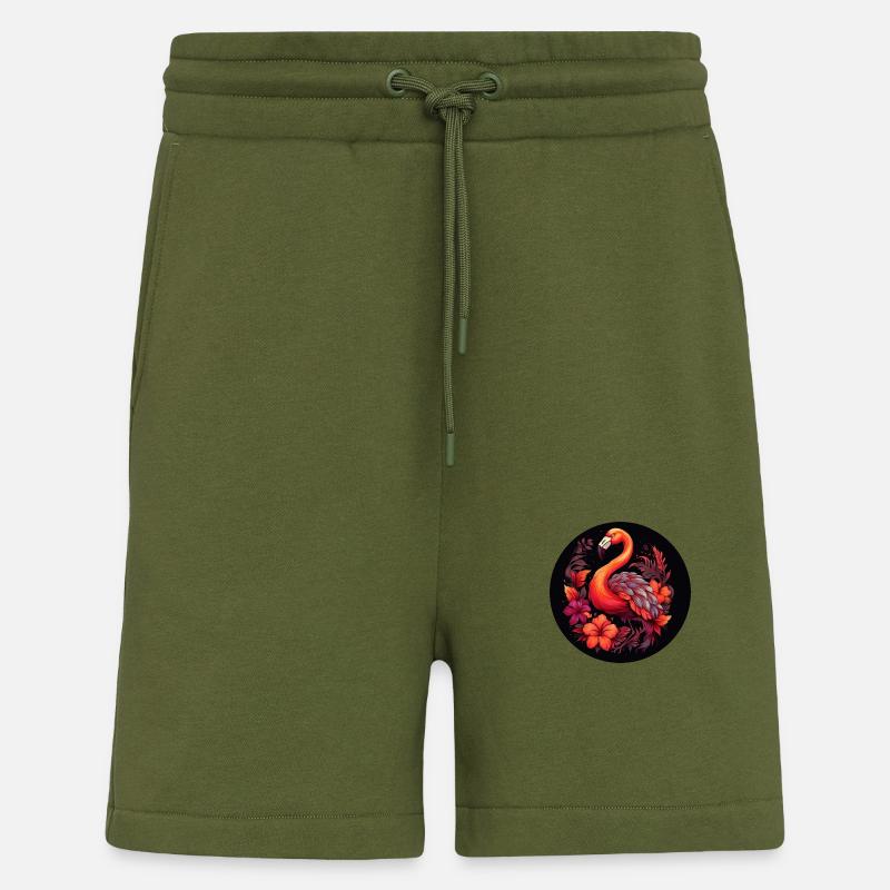 Flamingo in Herbstblättern - Shorts - made by SPREAD - MOSS GREEN