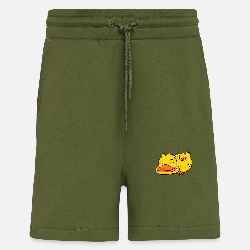 Papa Canard avec Bébé Canard - Short bio décontracté fabriqué en UE - MOSS GREEN