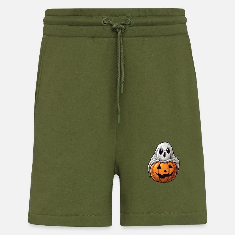Ghost Pumpkin Halloween Comic - Short bio décontracté fabriqué en UE - MOSS GREEN
