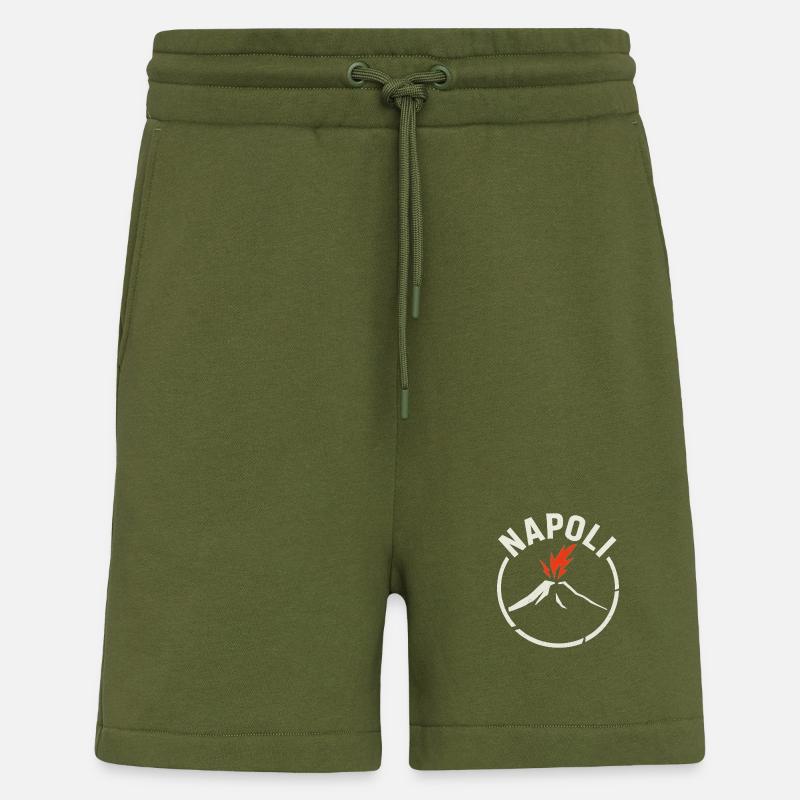 Naples - Lettrage Naples avec Vésuve - Short bio décontracté fabriqué en UE - MOSS GREEN