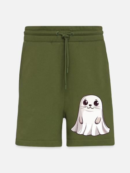 Sæl Dyr Halloween Sjov Spøgelse - Organic relaxed shorts made in EU - MOSS GREEN