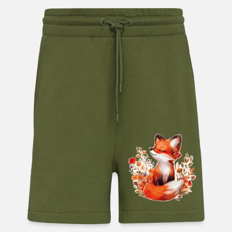 Fox with flowers - Shorts - made by SPREAD - MOSS GREEN