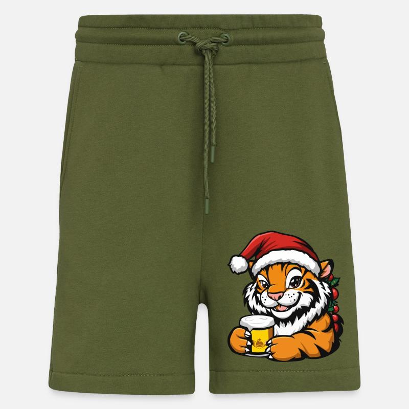 Tiger Noël Bière Drôle - Short bio décontracté fabriqué en UE - MOSS GREEN