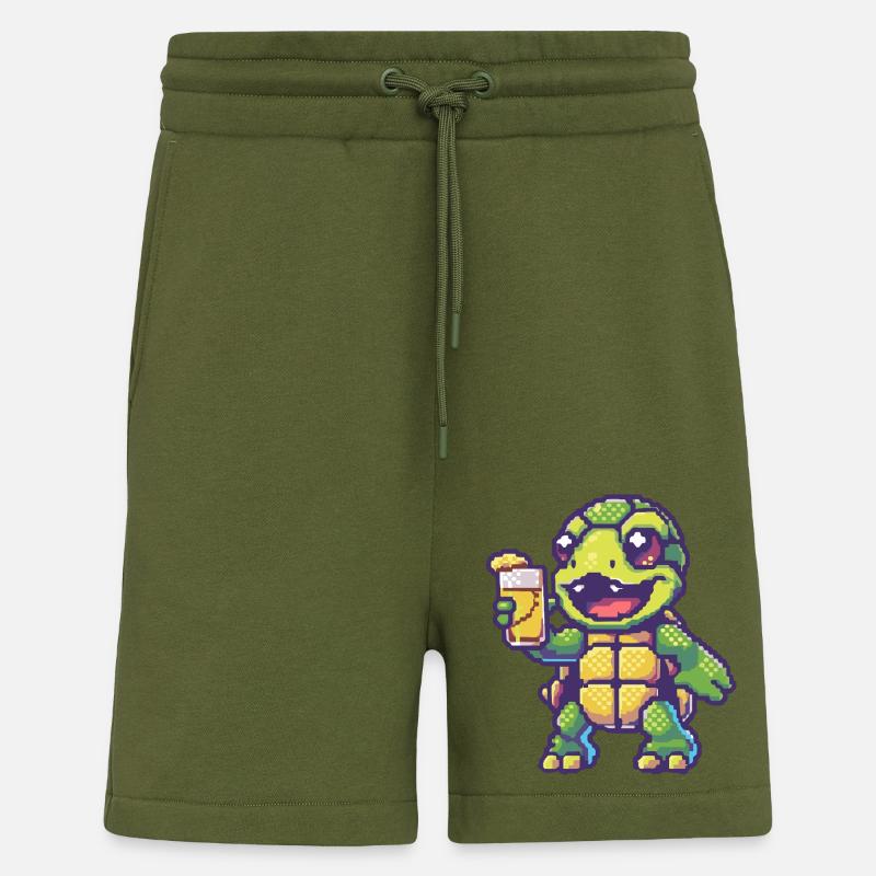 Bière Turtle Pixel - Short bio décontracté fabriqué en UE - MOSS GREEN