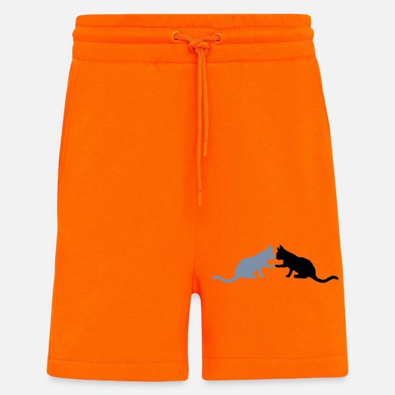 2 jolies silhouettes de chats - Short bio décontracté fabriqué en UE - SUNSET ORANGE