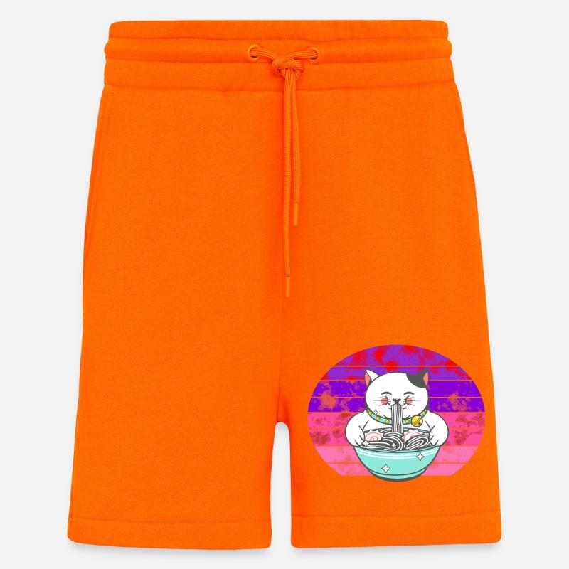 Chinois chat nouilles chinoises - Short bio décontracté fabriqué en UE - SUNSET ORANGE