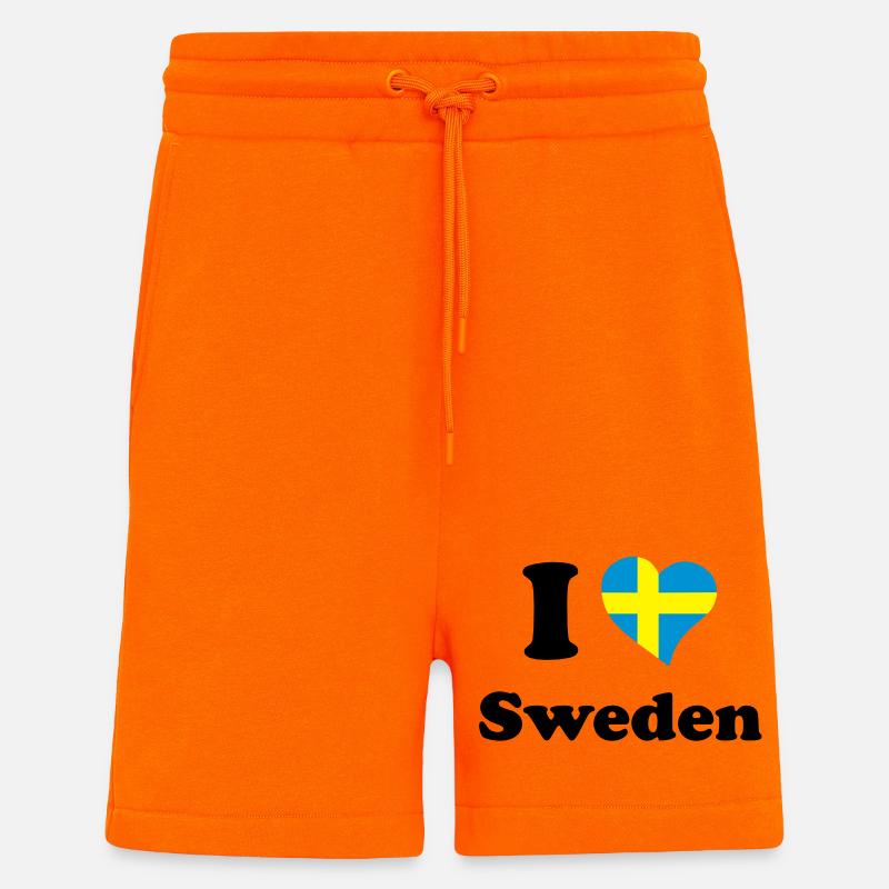 I love Sweden - J'aime la Suède - Short bio décontracté fabriqué en UE - SUNSET ORANGE