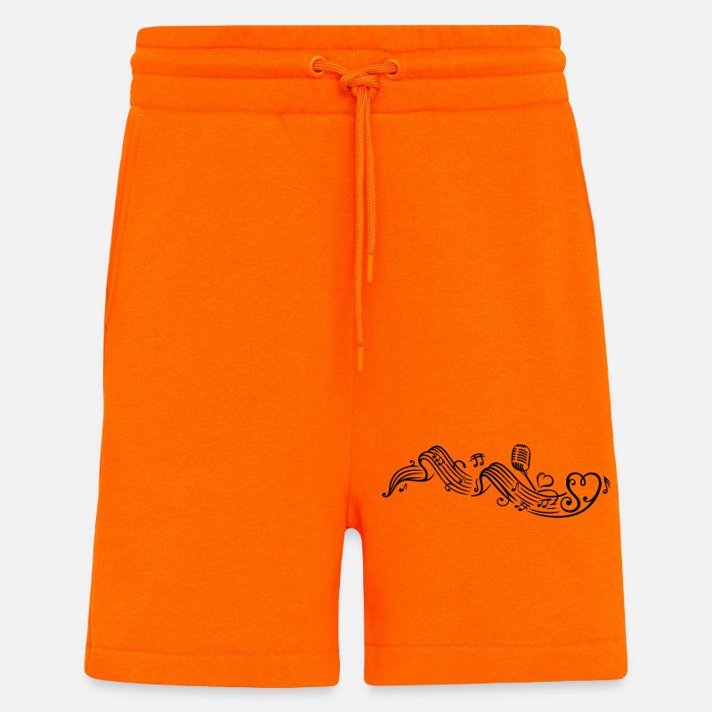 Notenblatt mit microphon, music, notes, clef - Short bio décontracté fabriqué en UE - SUNSET ORANGE