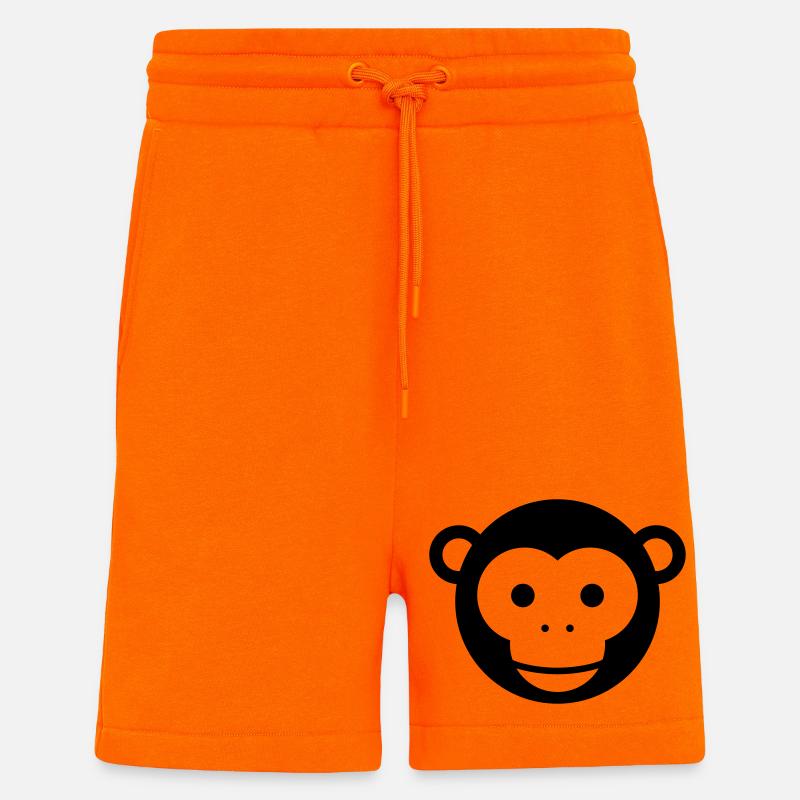 Tête de singe - Dessin animé mignon au visage de singe - Short bio décontracté fabriqué en UE - SUNSET ORANGE