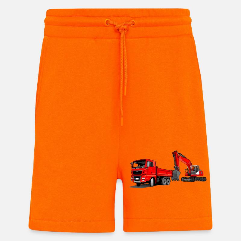 Baustelle mit Bagger und Kipplaster - Shorts - made by SPREAD - SUNSET ORANGE