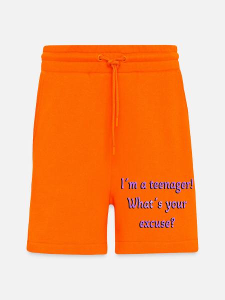 Teenager, Hvad er din undskyldning, teenagere er teenagere - Organic relaxed shorts made in EU - SUNSET ORANGE