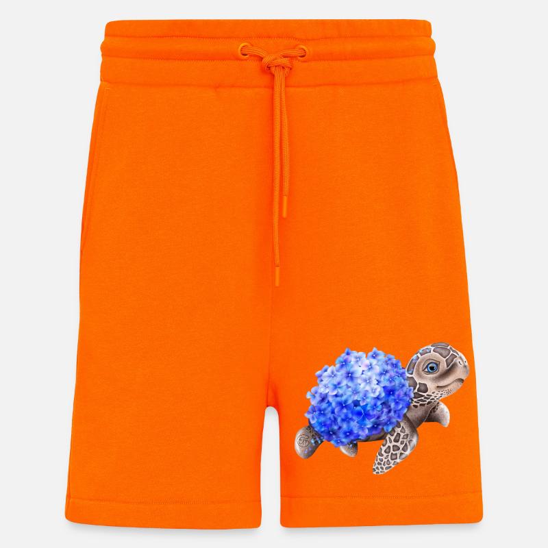 Turtle with Hydrangea - Shorts - made by SPREAD - SUNSET ORANGE