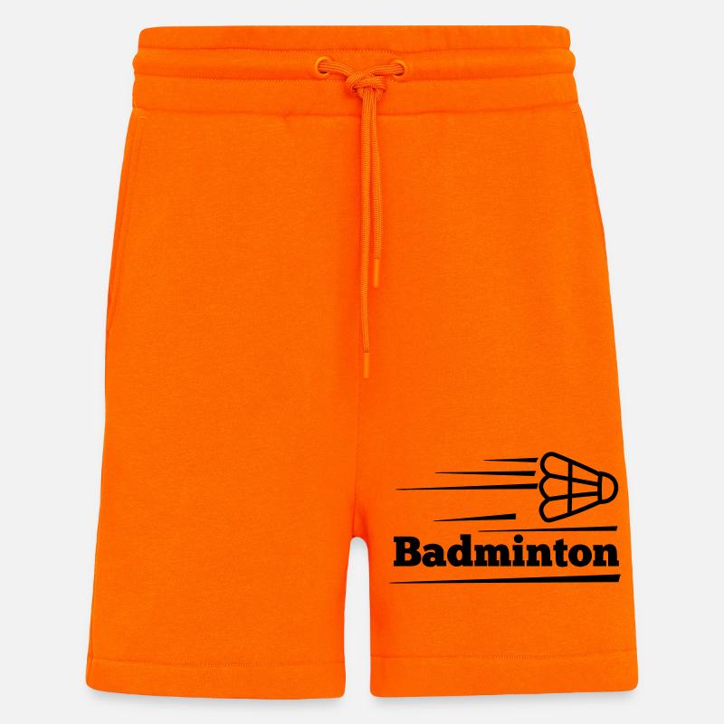 Texte de badminton avec navette survolée - Short bio décontracté fabriqué en UE - SUNSET ORANGE