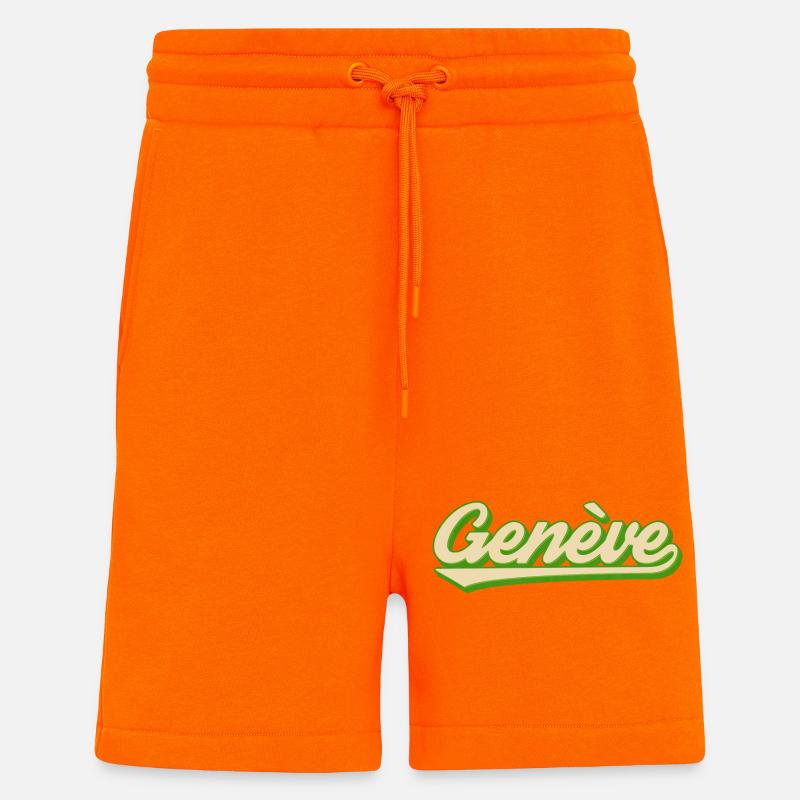 Genève Retro Script Lime - Short bio décontracté fabriqué en UE - SUNSET ORANGE
