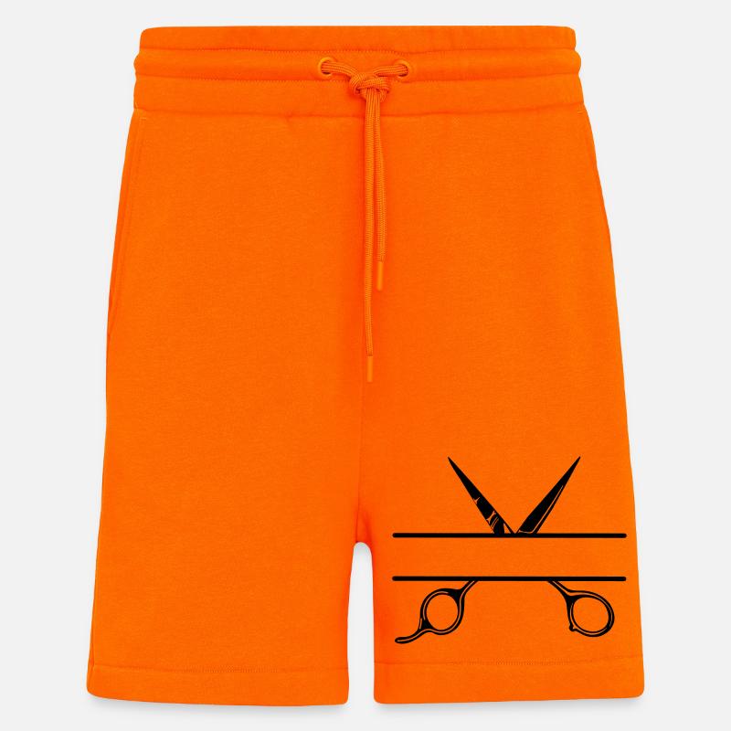 Texte bannière logo coiffeur ouvrir ciseaux - Short bio décontracté fabriqué en UE - SUNSET ORANGE