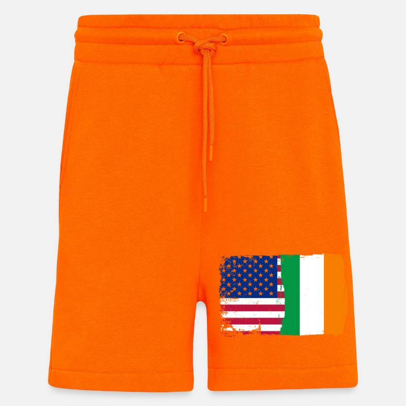 Fusion de drapeaux : étoiles et trèfle - Short bio décontracté fabriqué en UE - SUNSET ORANGE