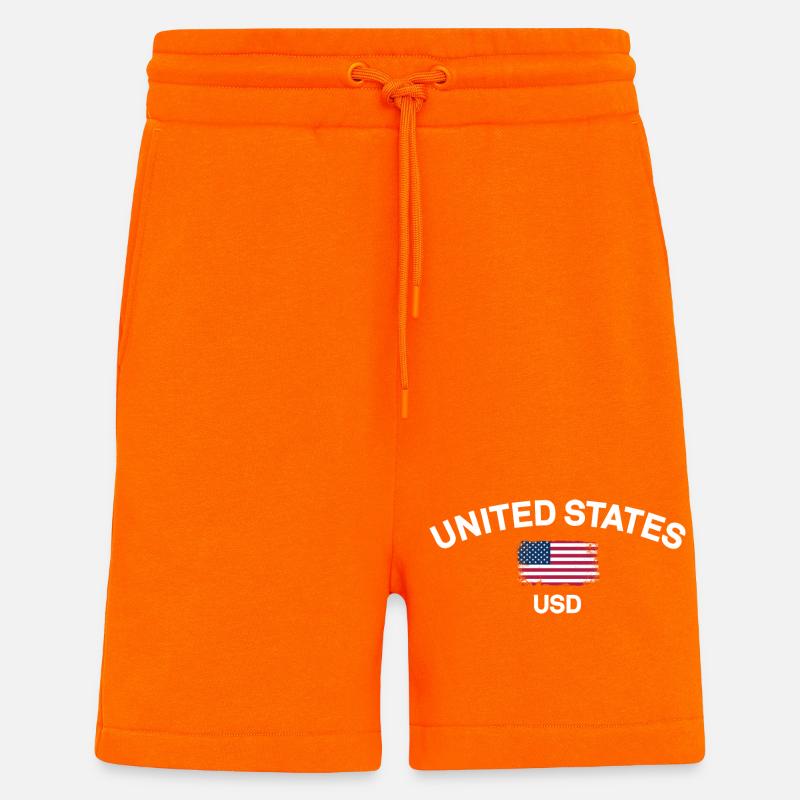 Graphique USD du drapeau américain vieilli - Short bio décontracté fabriqué en UE - SUNSET ORANGE