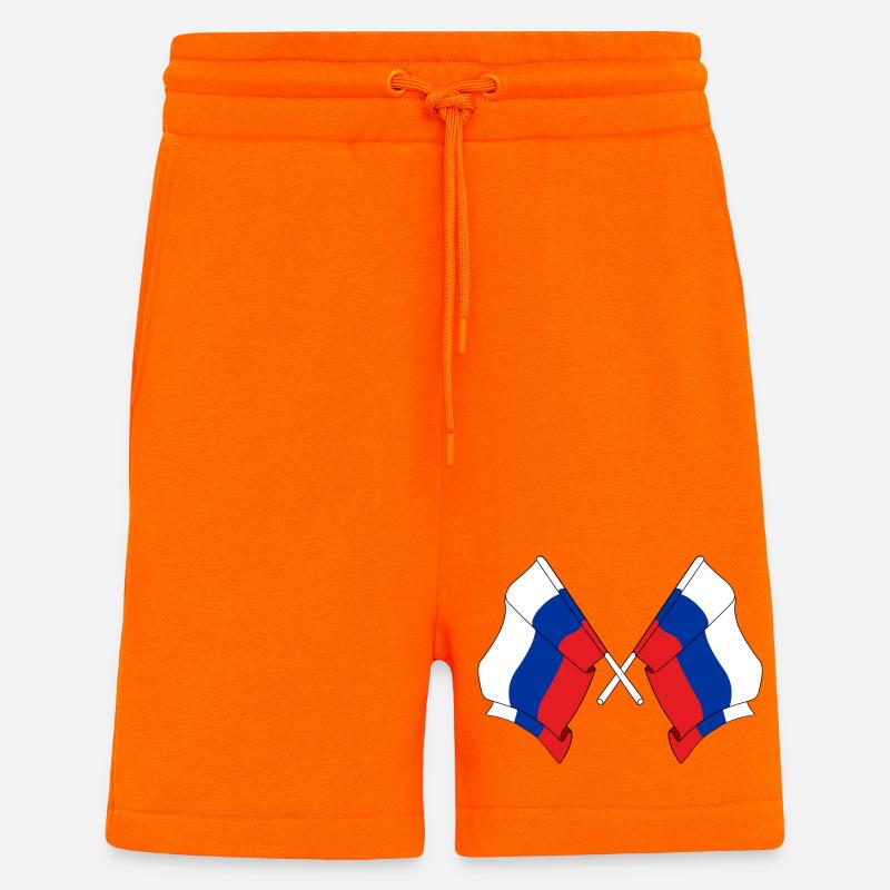 Deux drapeaux Russie - Short bio décontracté fabriqué en UE - SUNSET ORANGE