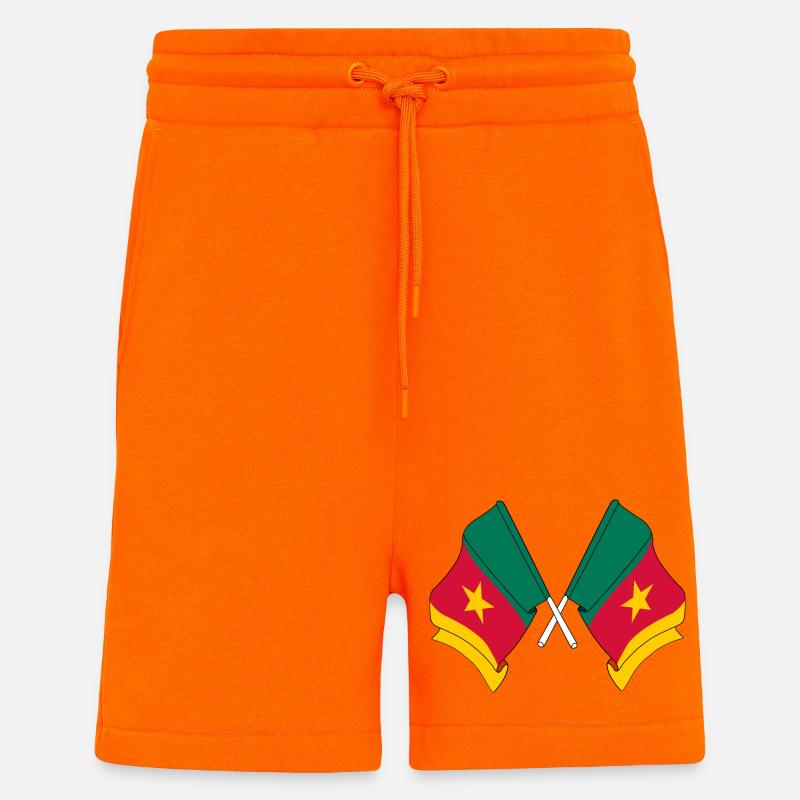 Deux drapeaux Cameroun - Short bio décontracté fabriqué en UE - SUNSET ORANGE