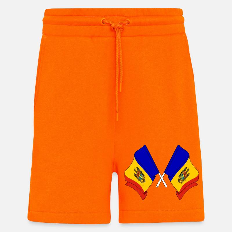 Deux drapeaux Moldavie - Short bio décontracté fabriqué en UE - SUNSET ORANGE