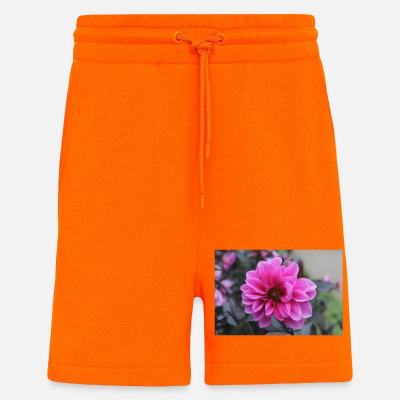Dahlia rose rose fleur, fleur - Short bio décontracté fabriqué en UE - SUNSET ORANGE
