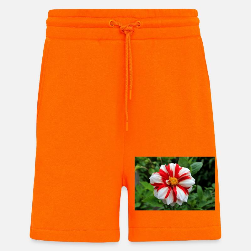 Dahlia blanc rouge fleur, fleur - Short bio décontracté fabriqué en UE - SUNSET ORANGE