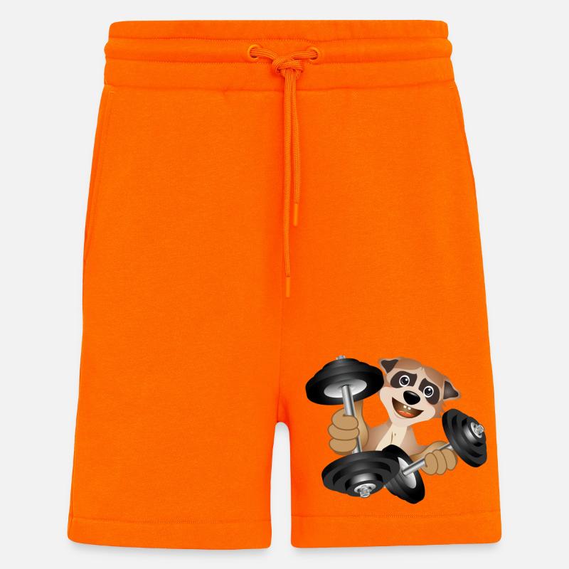 Bodybuilder Erdmännchen mit Hanteln beim Training - Shorts - made by SPREAD - SUNSET ORANGE