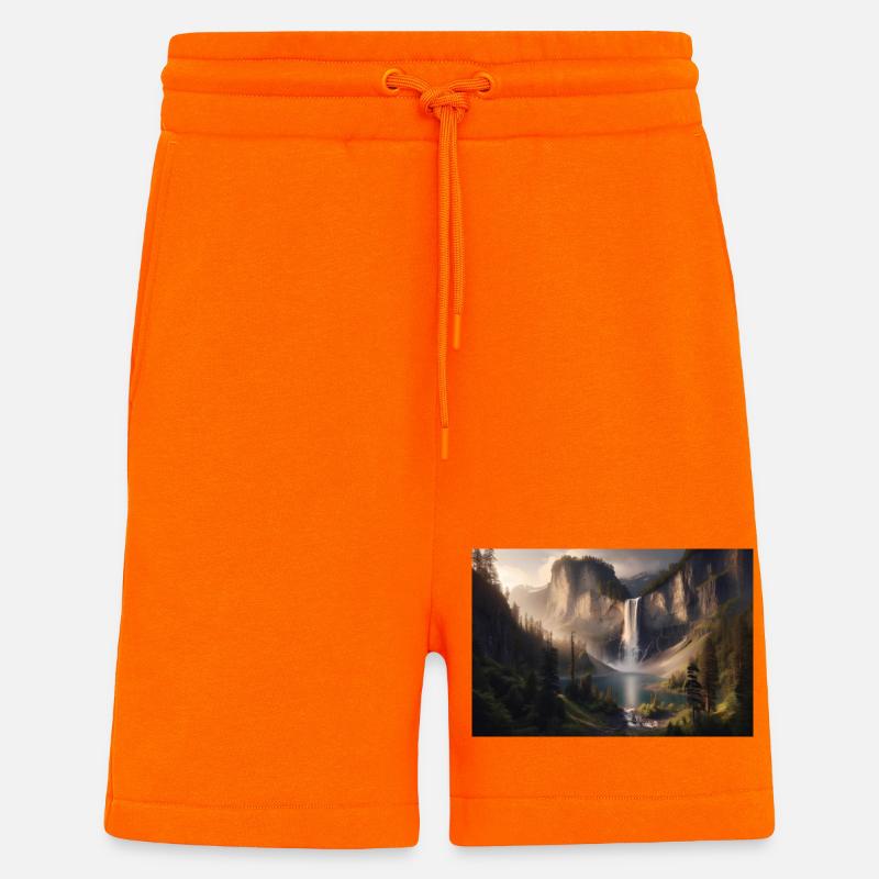 Poster Ölgemälde Berglandschaft mit Wasserfall - Shorts - made by SPREAD - SUNSET ORANGE