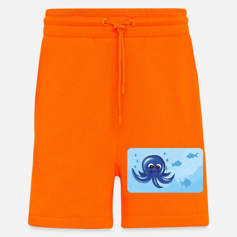 Funny octopus and fish with bubbles - Shorts - made by SPREAD - SUNSET ORANGE