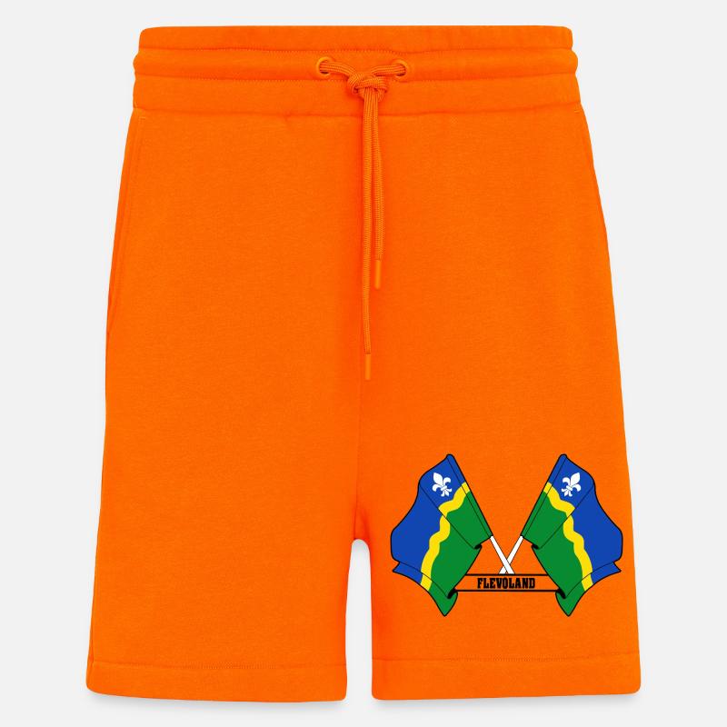 Deux drapeaux texte FLEVOLAND - Short bio décontracté fabriqué en UE - SUNSET ORANGE