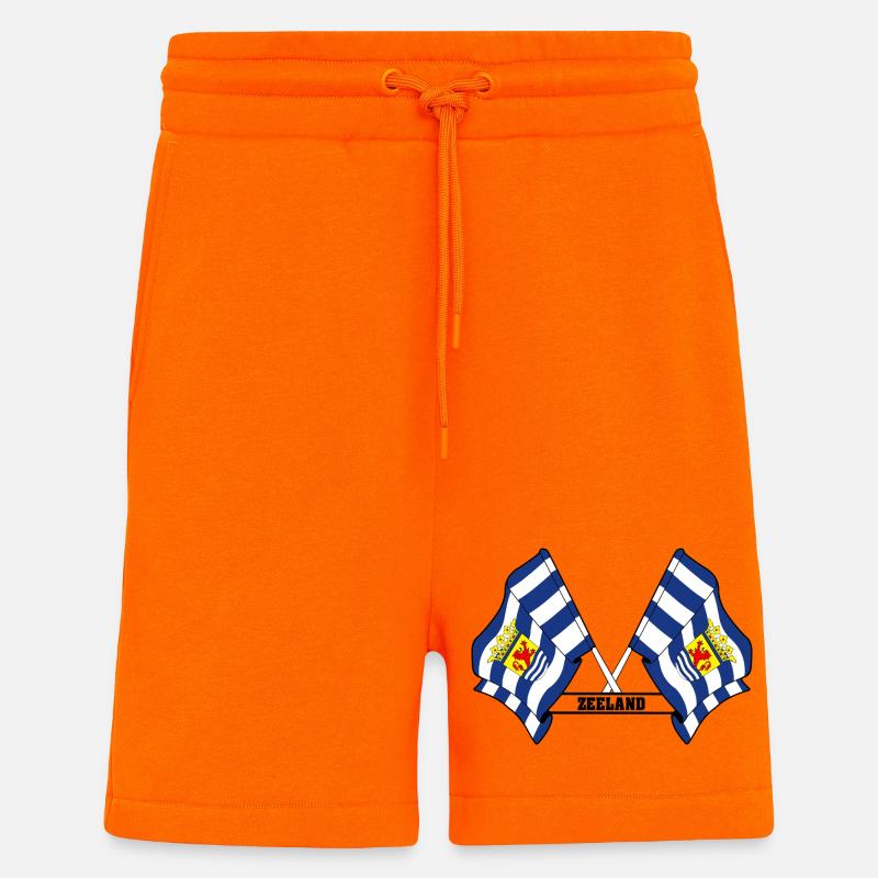 Deux drapeaux texte ZEELAND - Short bio décontracté fabriqué en UE - SUNSET ORANGE