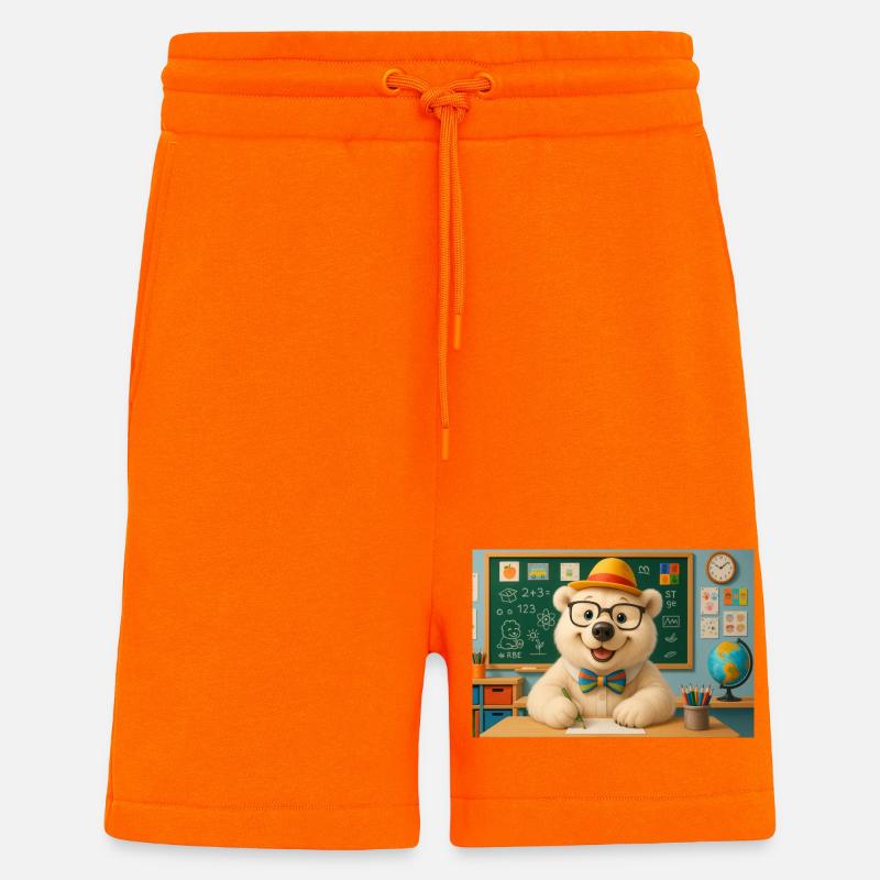 ours mignon à lunettes en classe - Short bio décontracté fabriqué en UE - SUNSET ORANGE