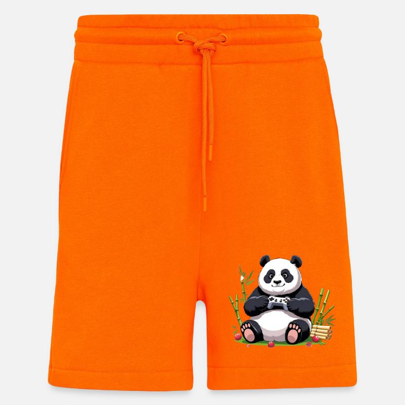 Panda mignon avec manette de jeu - Short bio décontracté fabriqué en UE - SUNSET ORANGE