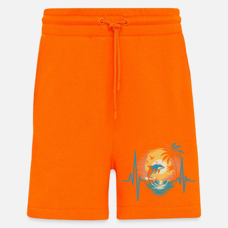 Dauphins et coucher de soleil - Short bio décontracté fabriqué en UE - SUNSET ORANGE