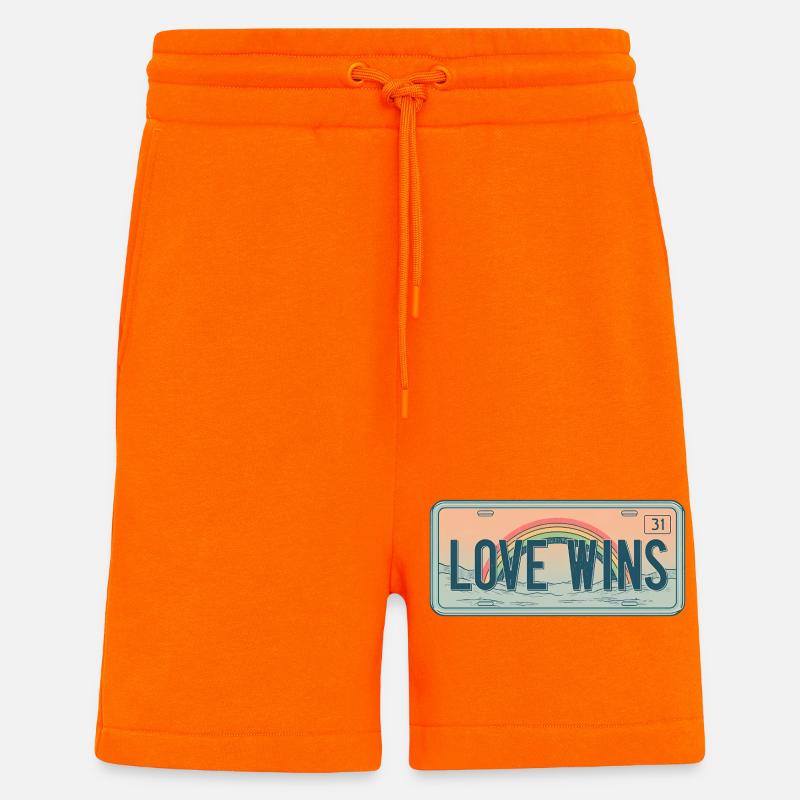 Plaque d’immatriculation rétro – Love Wins Rainbow - Short bio décontracté fabriqué en UE - SUNSET ORANGE