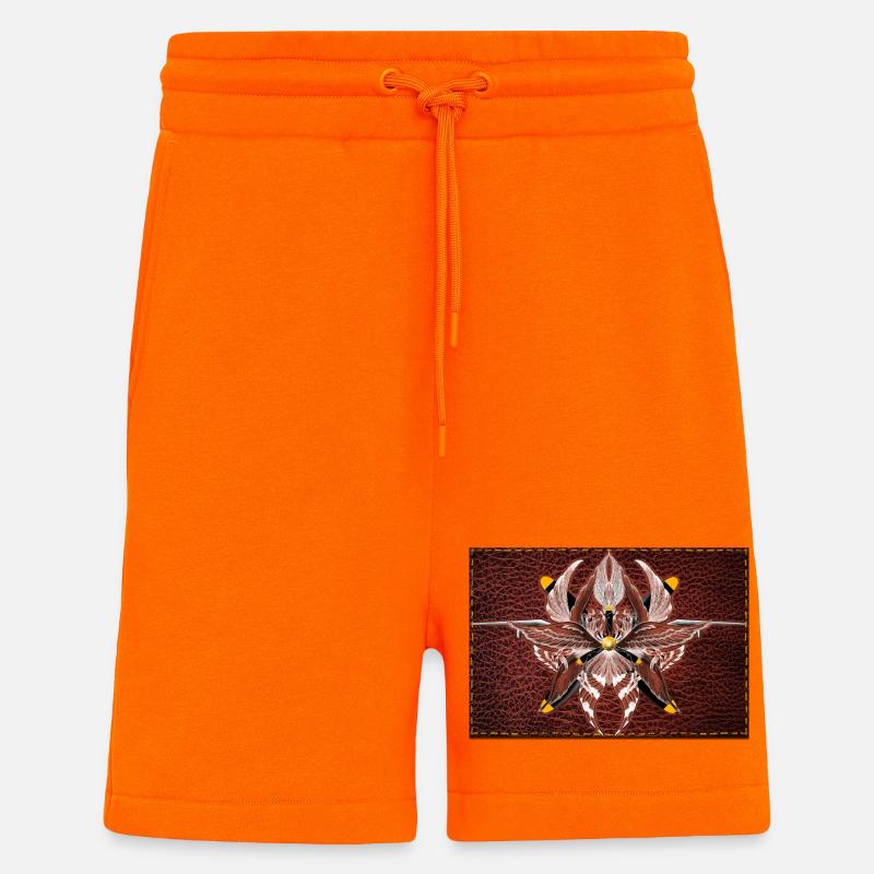 Firewing Mandala on Leather Look - Shorts - made by SPREAD - SUNSET ORANGE