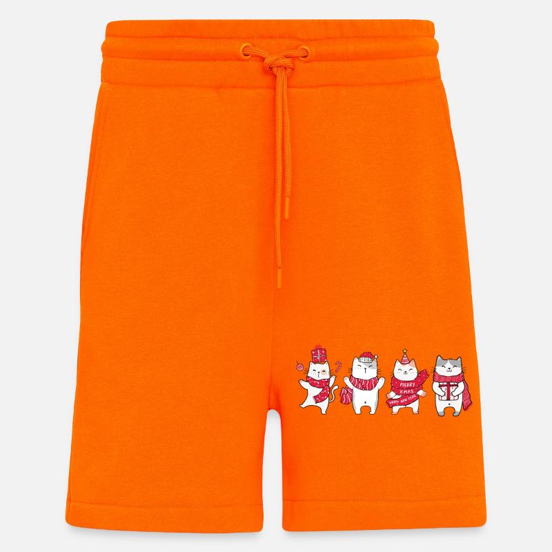 Chat à Noël - Short bio décontracté fabriqué en UE - SUNSET ORANGE