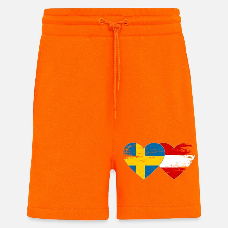 Suède Autriche Drapeau Coeur utilisé - Short bio décontracté fabriqué en UE - SUNSET ORANGE