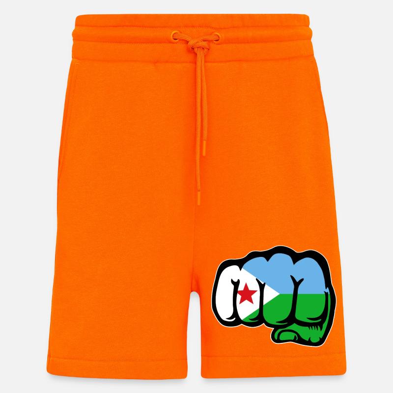 Poing du drapeau de Djibouti - Short bio décontracté fabriqué en UE - SUNSET ORANGE