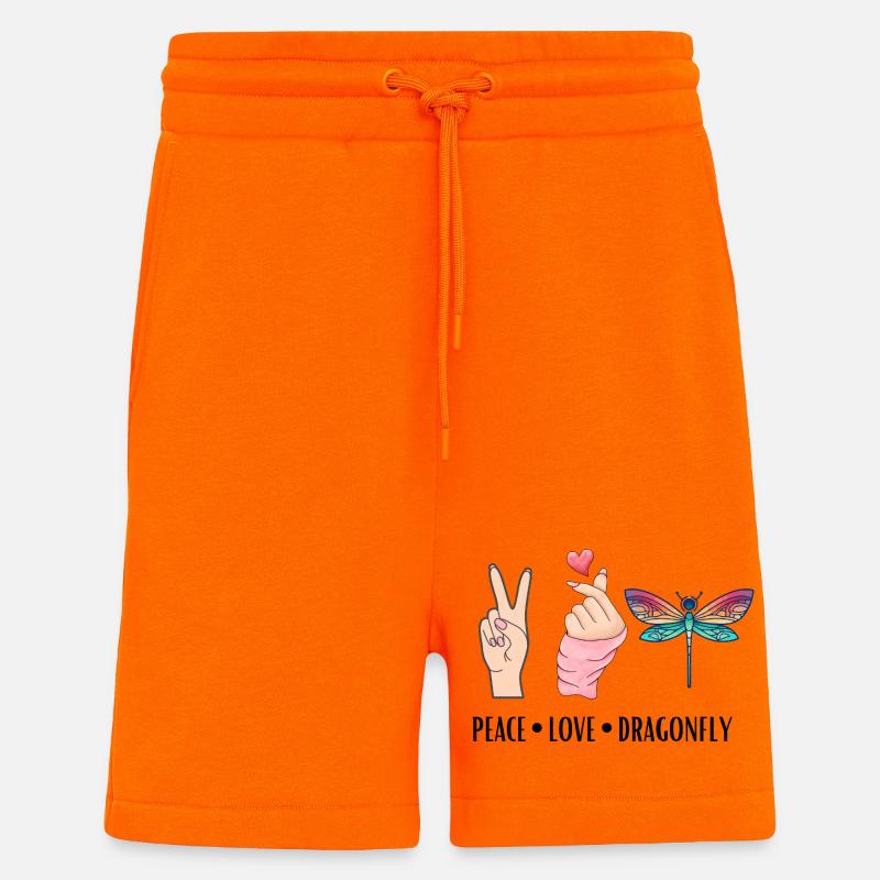 Libellule paix Amour Et Libellules - Short bio décontracté fabriqué en UE - SUNSET ORANGE