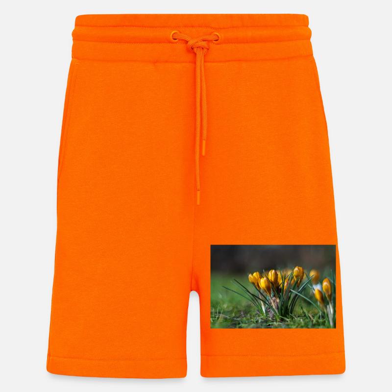 Gros plan de fleurs - Short bio décontracté fabriqué en UE - SUNSET ORANGE