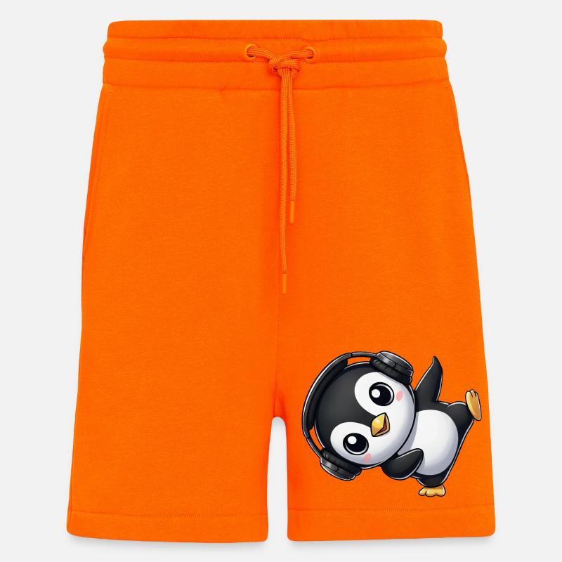 Lustiger Pinguin tanzt Breakdance mit Kopfhörer - Shorts - made by SPREAD - SUNSET ORANGE