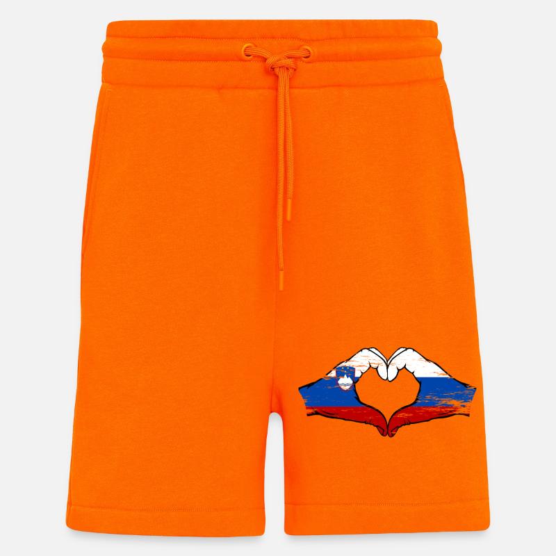 Slovénie Russie Drapeau Coeur - Short bio décontracté fabriqué en UE - SUNSET ORANGE